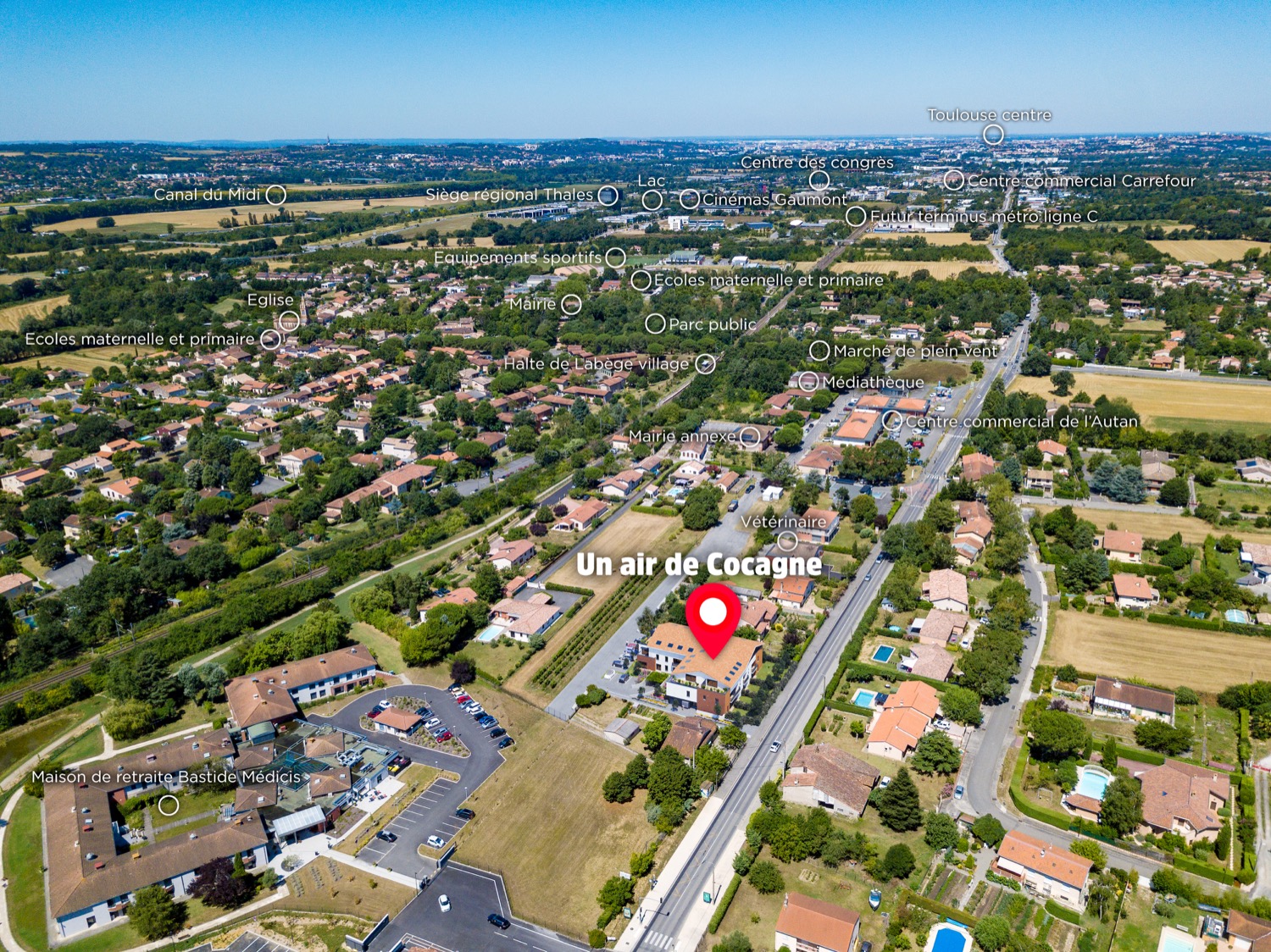 idee-de-ville-ideedeville-vue-drone-de-loin-un-air-de-cocagne programme immobilier neuf 223 route de Baziège Labège - IDÉE DE VILLE - vue drone de loin